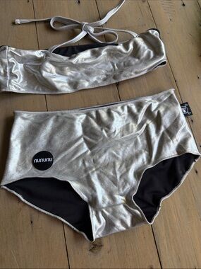 nununu Silver High-Rise Bikini Bottoms